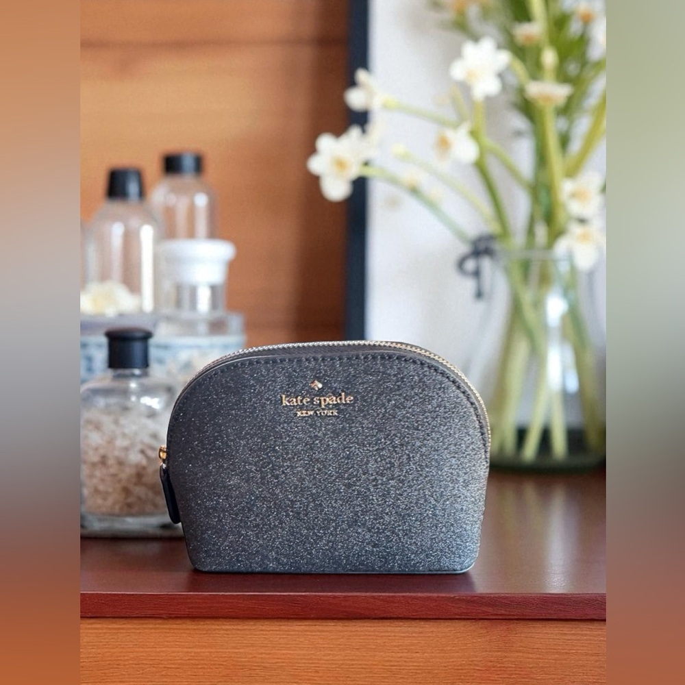 Kate Spade New York Small Joeley Glitter Dome Cosmetic Make-up Travel Bag